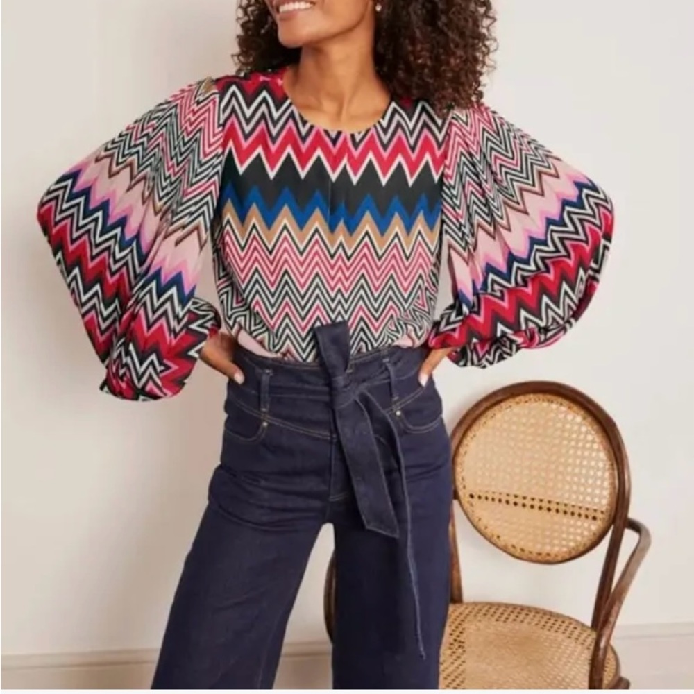 Boden Elise Pleated Eccentric Chevron Top Women’s Size 6